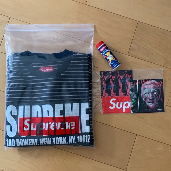 Supreme thin stripe L/S medium +stickers - Picture 2 of 4